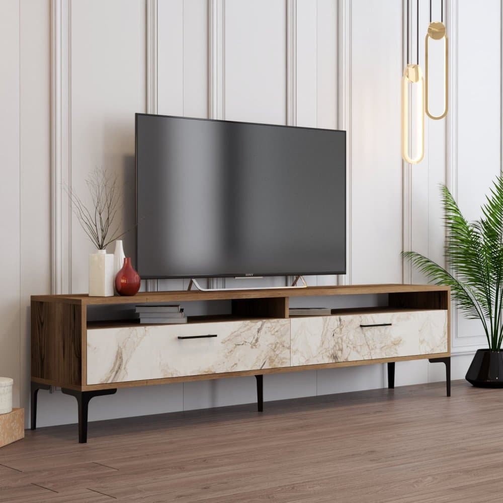 TV stolík Istanbul 2 - Walnut White Marble