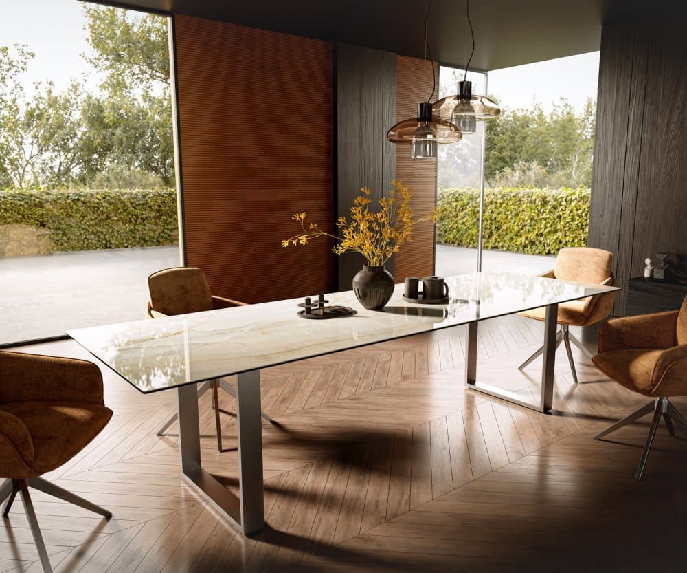 Jedálenský stôl Edge 300x100 keramika Laminam® Onice Oro nerezová oceľ