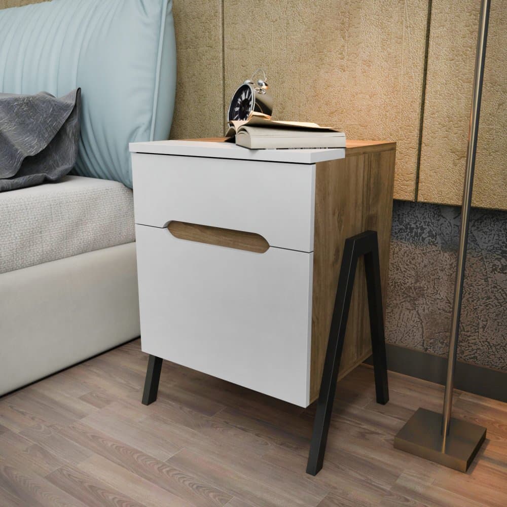 Nočný stolík Neva - Walnut, White