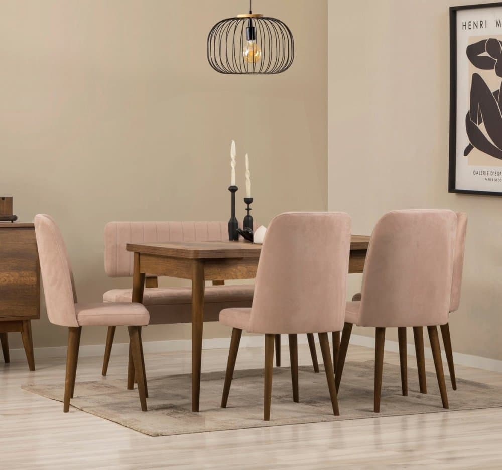 Jedálenský set s rozkladacím stolom a stoličkami (6 kusov) Vina - Walnut, Stone