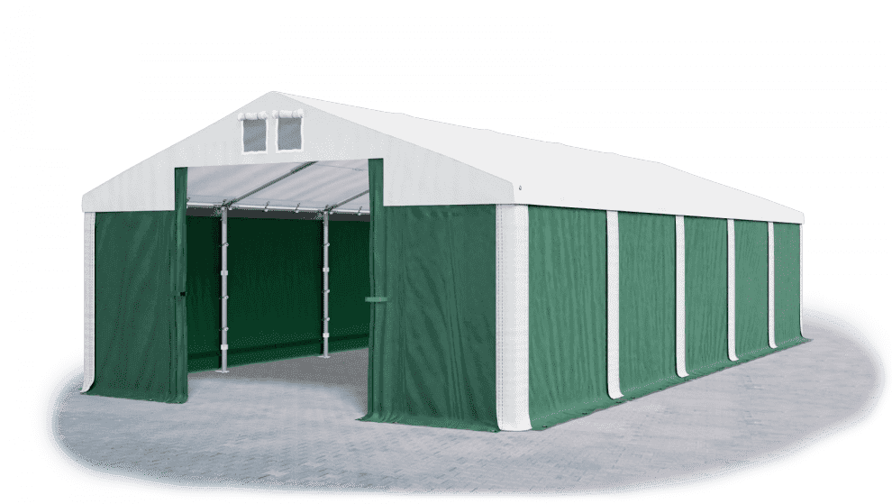 Skladový stan 5x10x2,5m strecha PVC 560g/m2 boky PVC 500g/m2 konštrukcie ZIMA PLUS Bílá Zelená Bílá