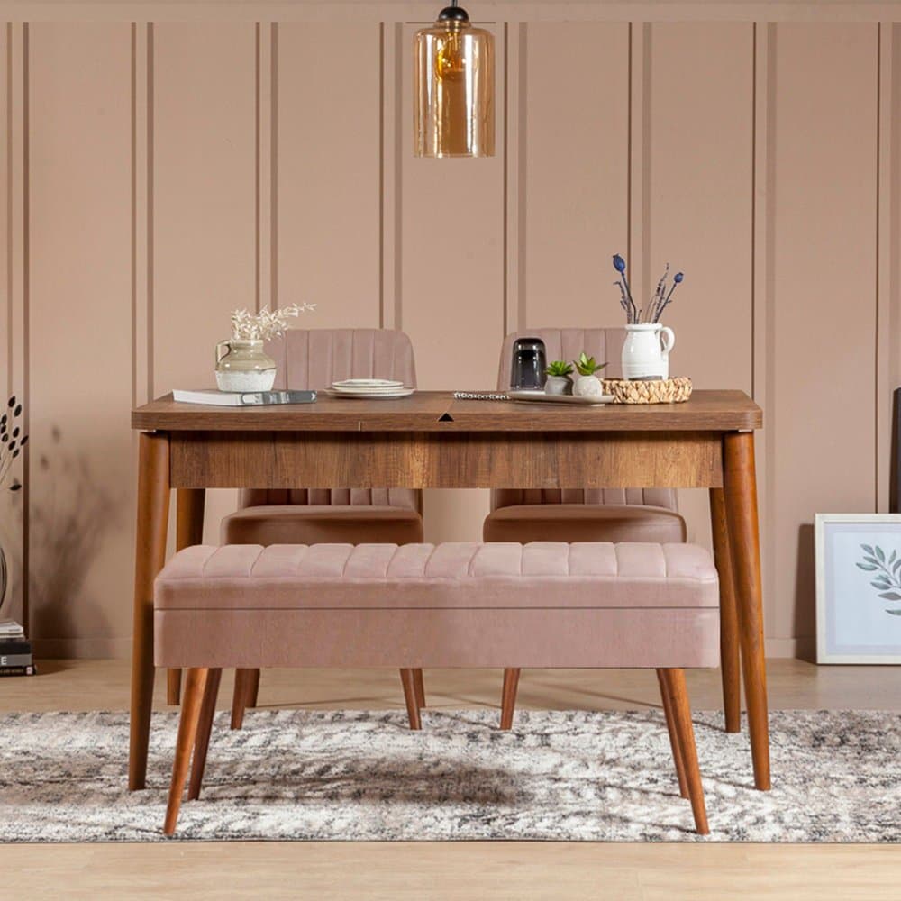 Jedálenský set s rozkladacím stolom a stoličkami (4 kusy) Vina 0900 - 3 - Walnut, Stone