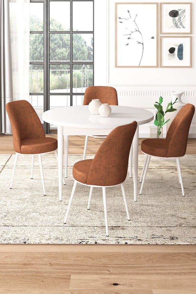 Dining Table & Chairs Set (5 Pieces) Tor - White, Tile Red