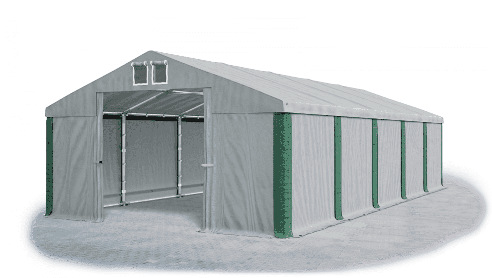 Skladový stan 5x10x2,5m strecha PVC 560g/m2 boky PVC 500g/m2 konštrukcie ZIMA PLUS Zelená Šedá Šedá