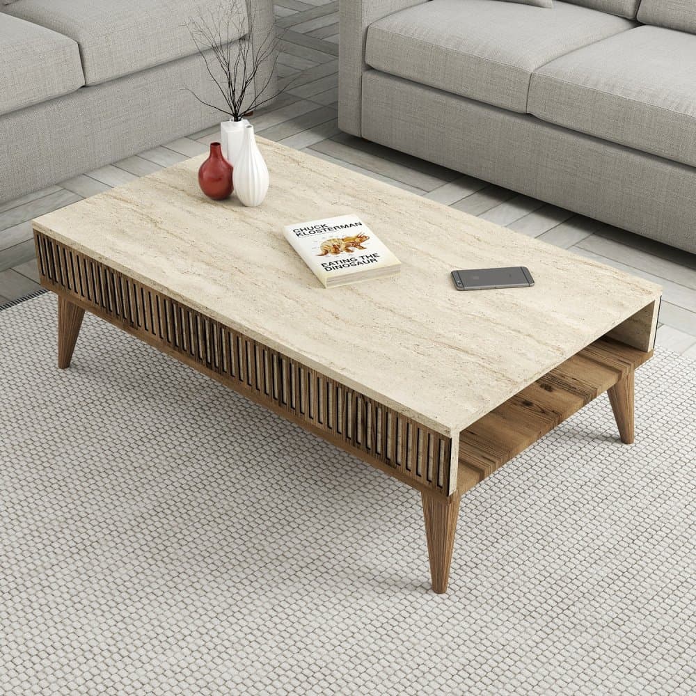 Konferenčný stolík Milan - Walnut, Travertine