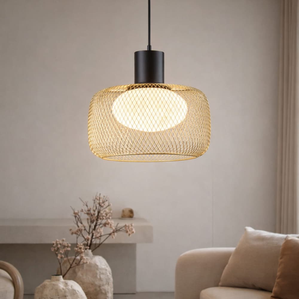 Lampa wisząca Sopra 32 czarno złota z kloszem drucianym nad stół