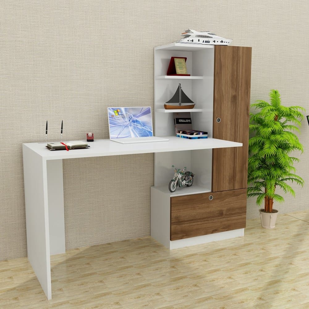 Písací stôl Merinos - White, Walnut
