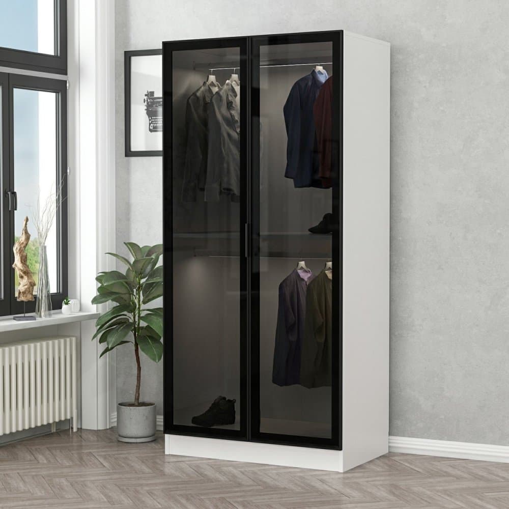Šatníková skriňa Kale Glass Black - 190