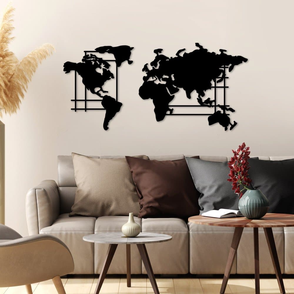 Dekoratívny kovový doplnok na stenu World Map - L