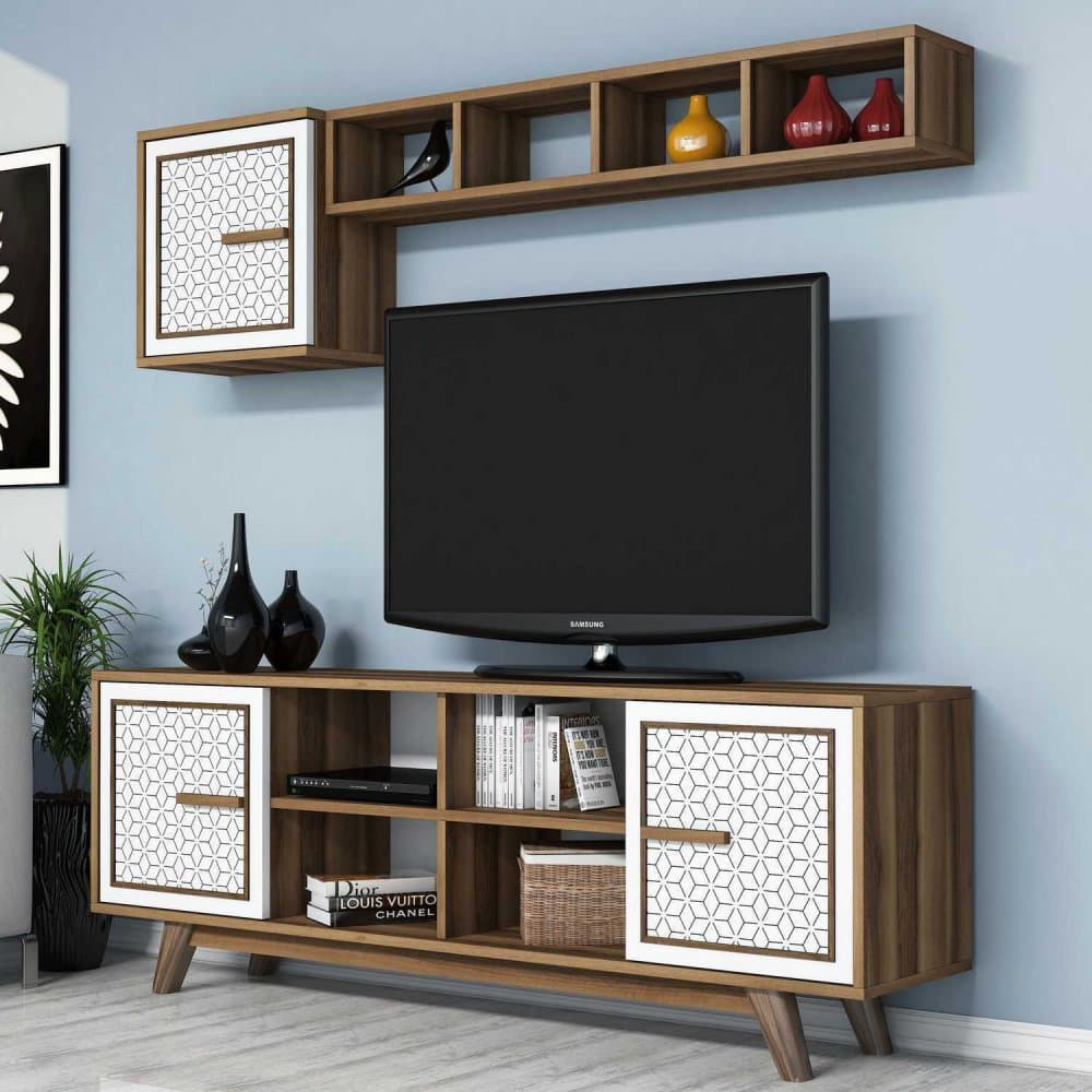 TV skrinka / Obývacia stena Ayla - Walnut, White