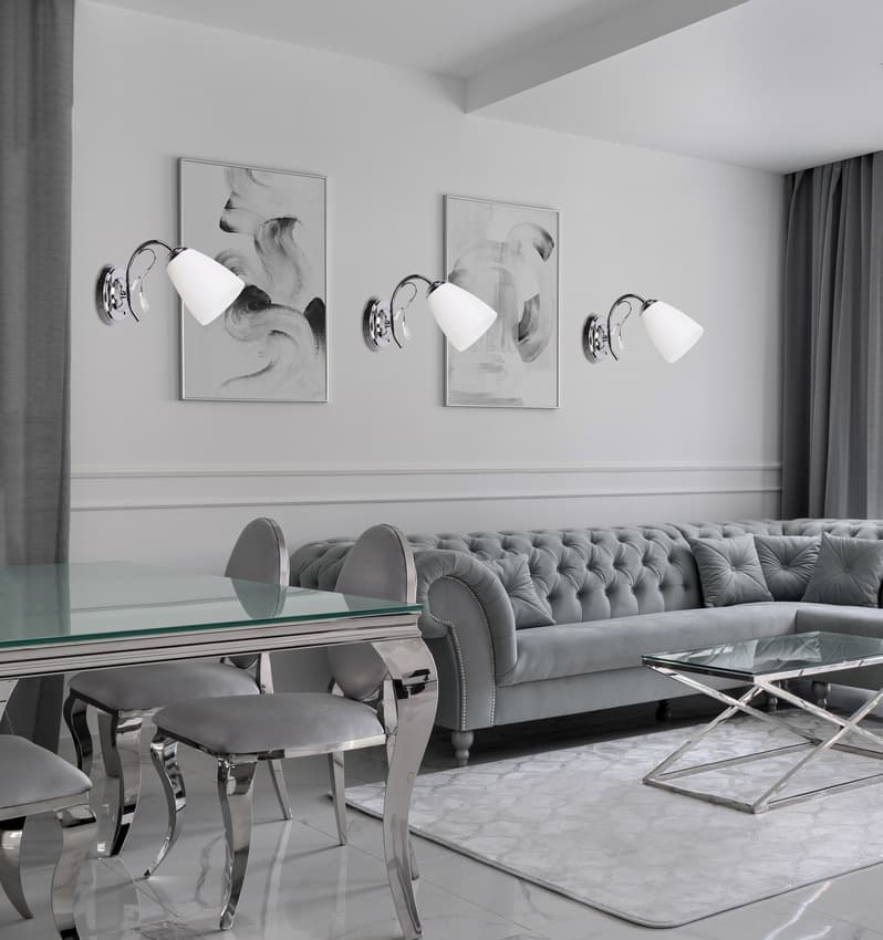 Chrómová nástenná lampa, biele tienidlo, 40W E14, Ursella