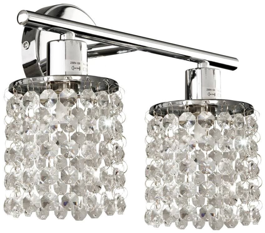 Dvojitá chrómová nástenná lampa s bielymi kryštálmi Royal