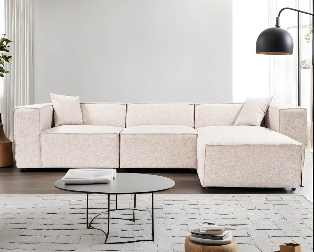 Rohová sedacia súprava / Rohová pohovka Lora (L1-O1-1R-POUFFE ) - Light Brown