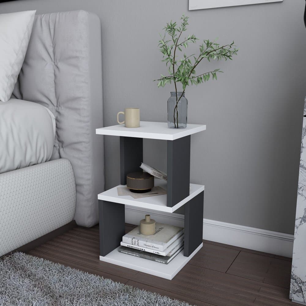 Nočný stolík Carter - White, Anthracite