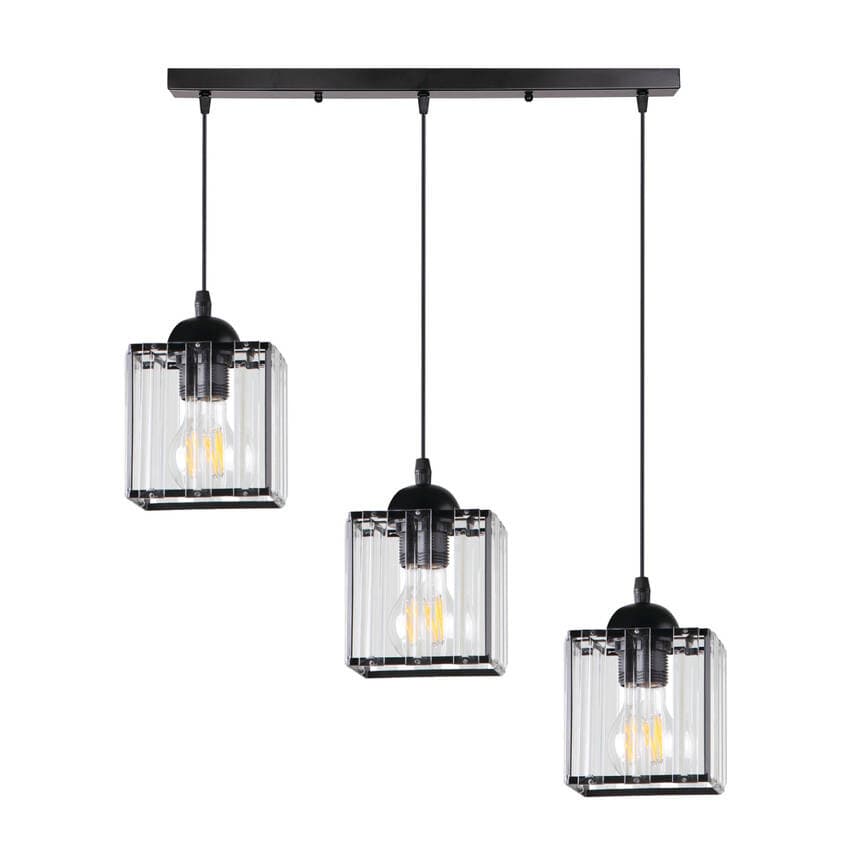 Závesná lampa Glassia čierna 3X40 E27 čierne tienidlo + číre kryštály