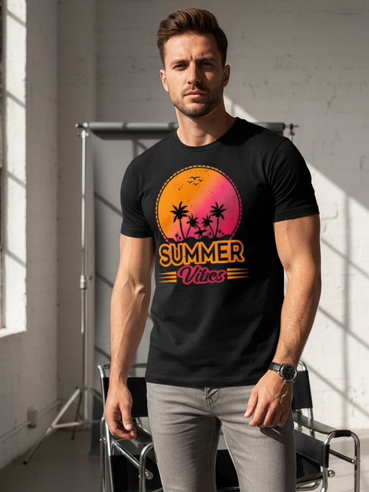 Pánske čierne tričko s potlačou Summer Vibes Dstreet NX047R