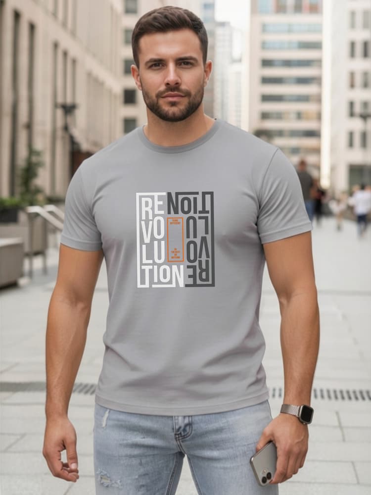 Pánske sivé bavlnené tričko s potlačou revolution Dstreet NX0143R