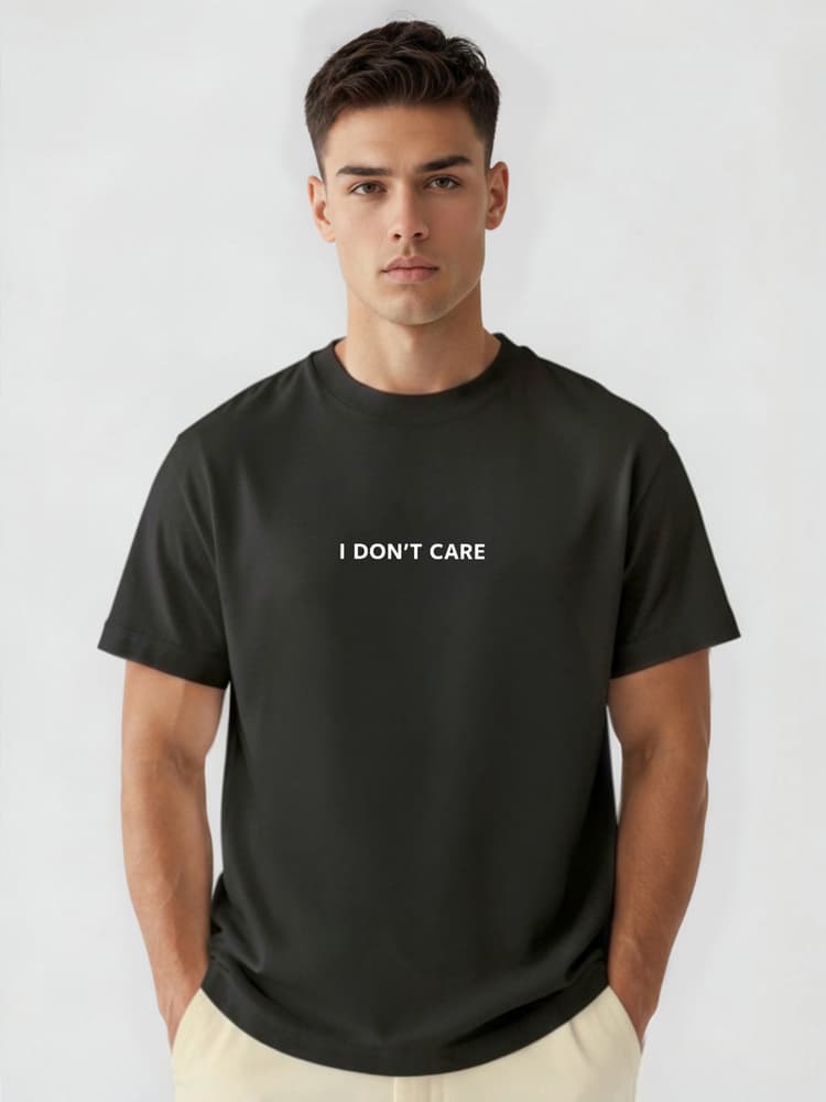 Pánske čierne bavlnené oversize tričko s nápisom I Don't Care NX1044R