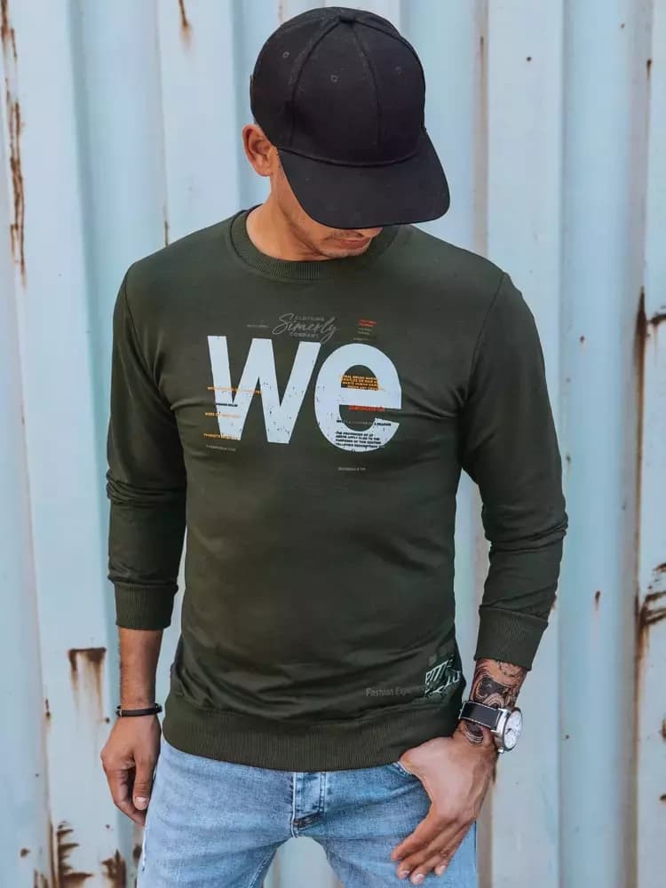 Pánska khaki mikina s potlačou BX5368