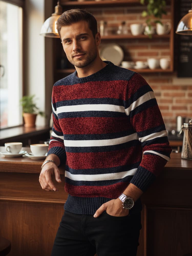 Pánsky červený pásikavý sveter Dstreet WX2264