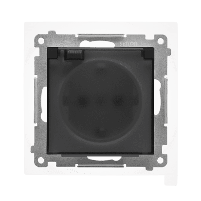 Zásuvka 2P+Z/16A/250V IP44 s krytkou (transparent) (PS) SCHUKO čierna mat. SIMON55 (Simon)