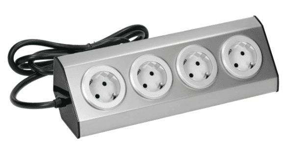 Nábytková zásuvka rohová ORNO FS-2 (GS) 4x2P+Z, kábel 1,5m, 230V~, Schuko, strieborný