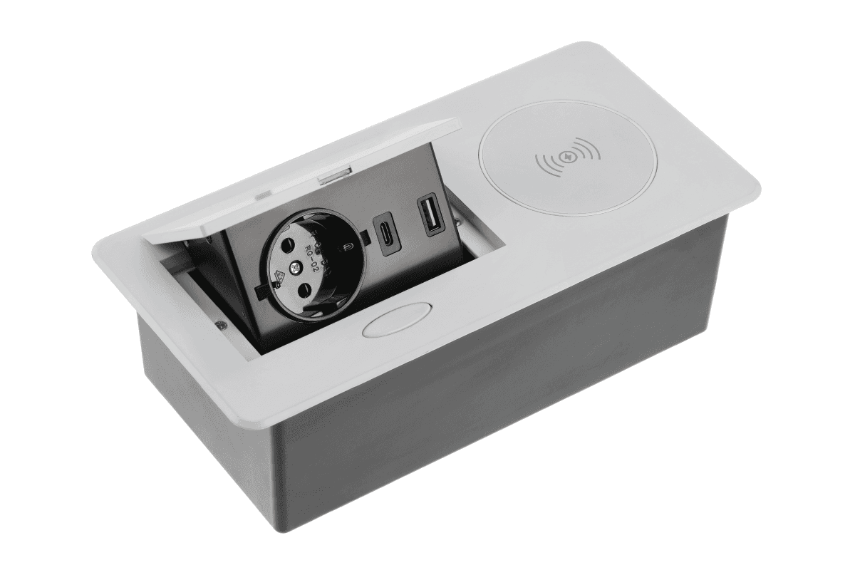 Nábytková zásuvka výklopná 3x230V hliník, schuko, USB A+C (GTV)