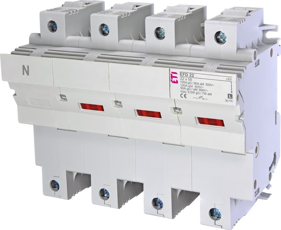 Poistkový odpojovač EFD 22 3-pólový+NL 100A 690V pre CH22 gG/aM s LED indikátorom (ETI)