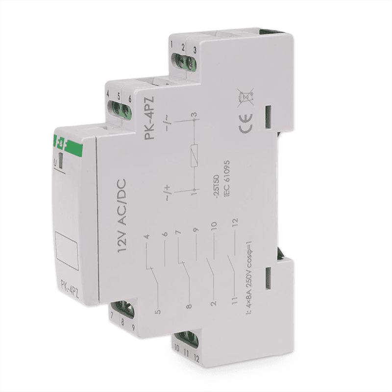 Elektromagnetické pomocné relé, 12V, 8A, 2x NO/NC + 2x NO