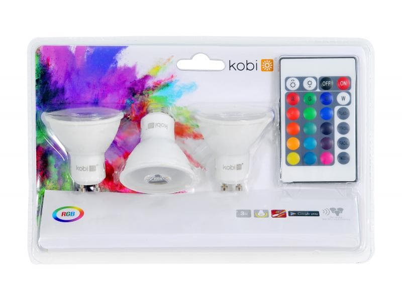 Žiarovka LED 3W, GU10, RGB, 240lm, Ra 80, 120° (Kobi) 3ks