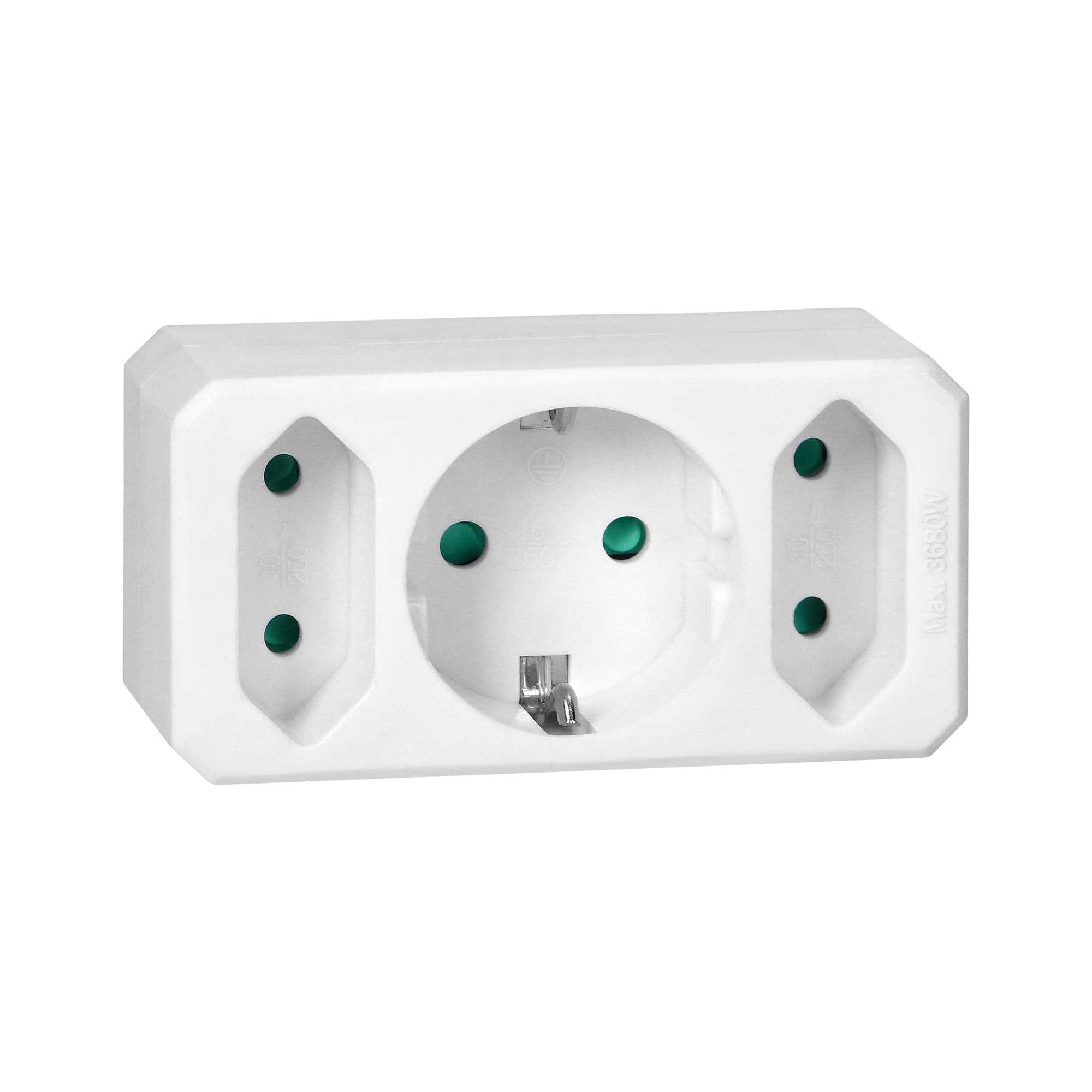 Socket splitter 2x2P + 1x2P+E (Schuko), white