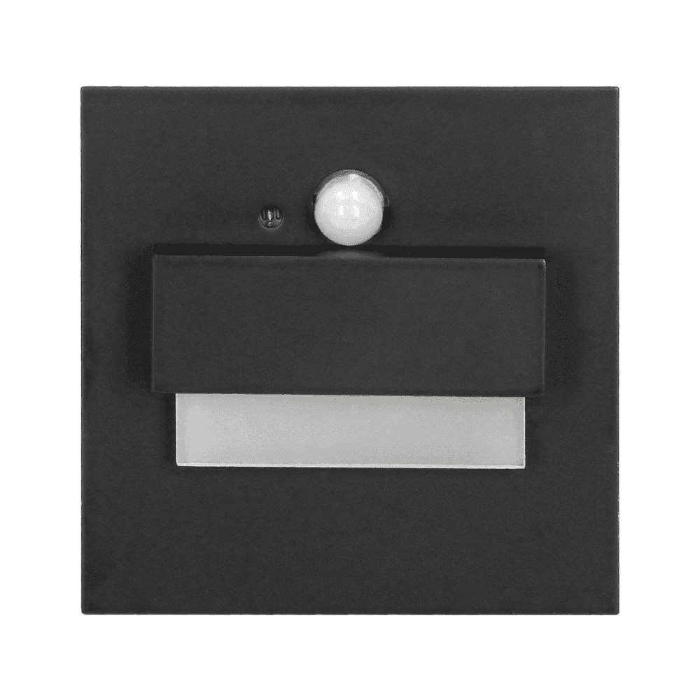 TRACO LED schodiskové svietidlo 1,5W, 12VDC, 30lm, 6000K, čierne, PIR a súmrakový senzor