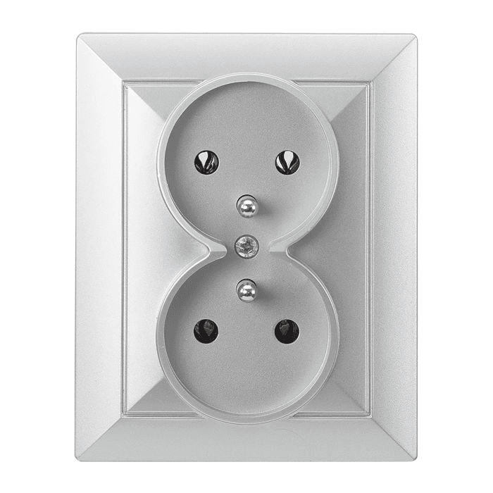 Dvojitá zapustená zásuvka 2x2P+E Pearl, 16A, 250V, PT-6P, strieborná
