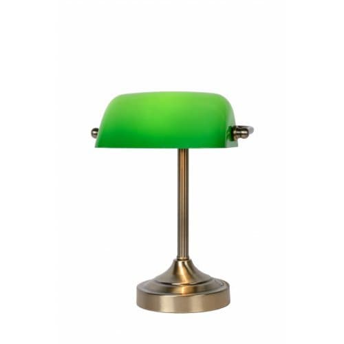LUCIDE Banker Lamp E14 W22cm H30cm Glass Green/Bronze stolní lampa (Fulgur)