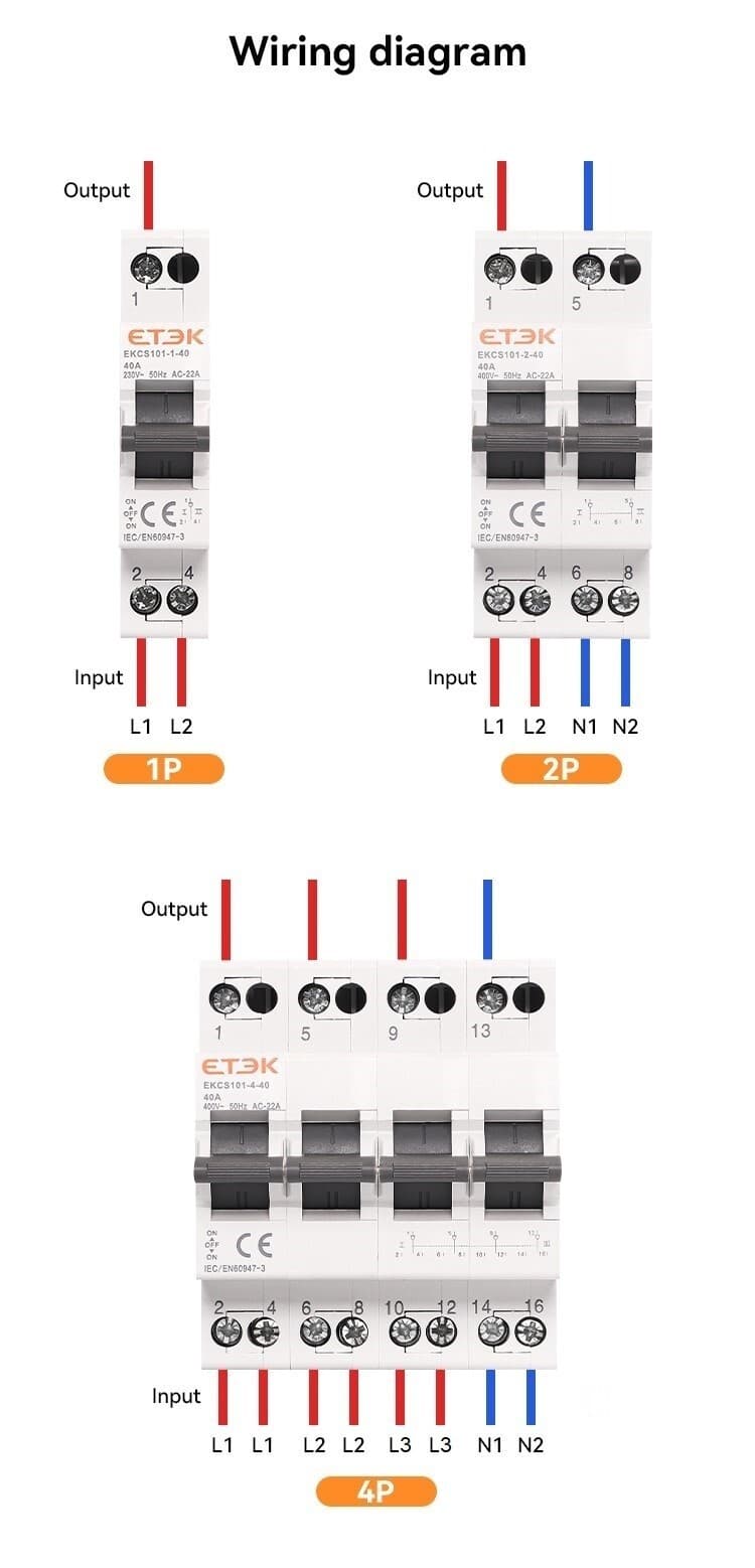 Prepínač DIN 4P 40A 1-0-2 EKCS101-4-40 (ETEK)