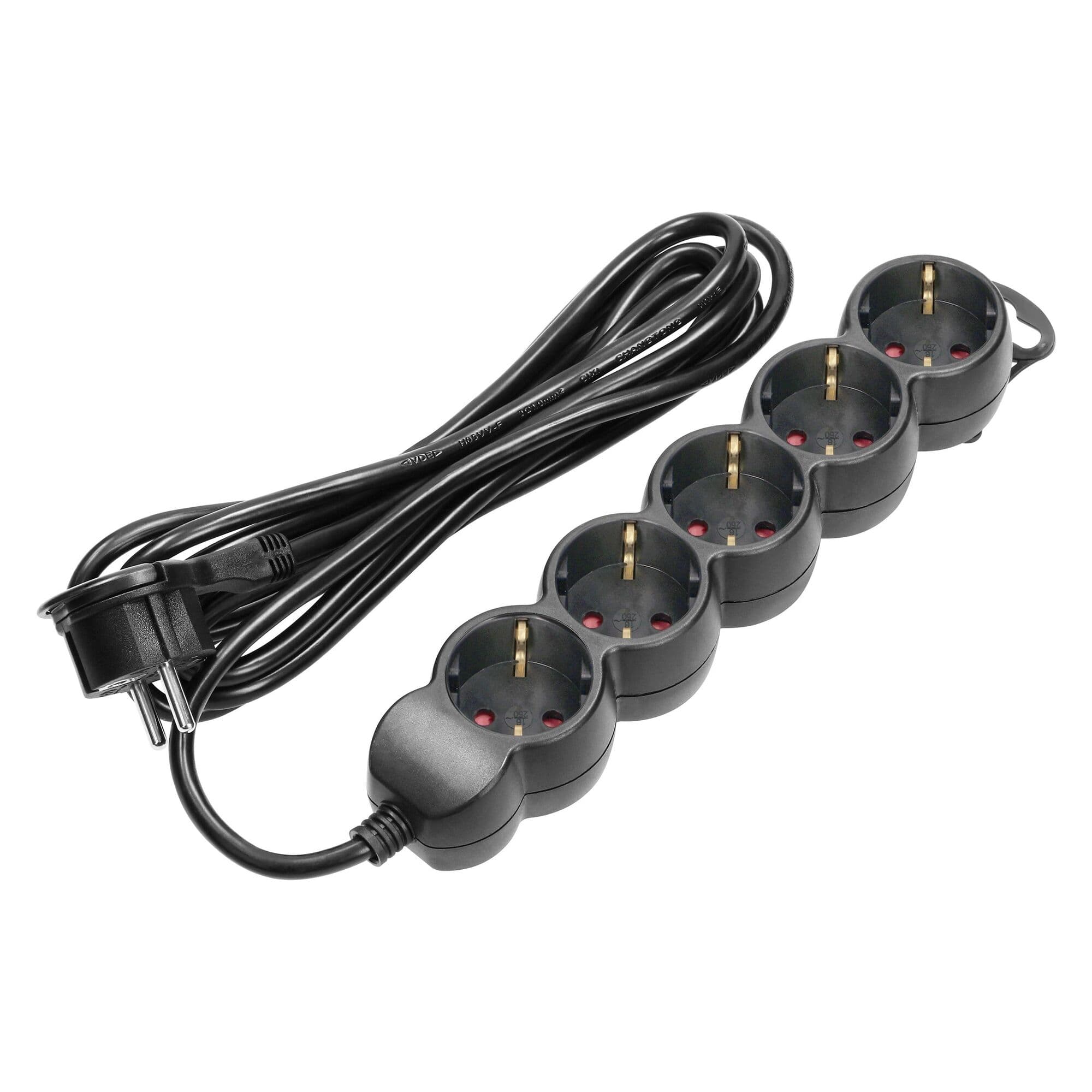 Predlžovacie zásuvky 5x 2P+E , 5m, Schuko H05VV-F 3x1,5mm2, 16A, čierna