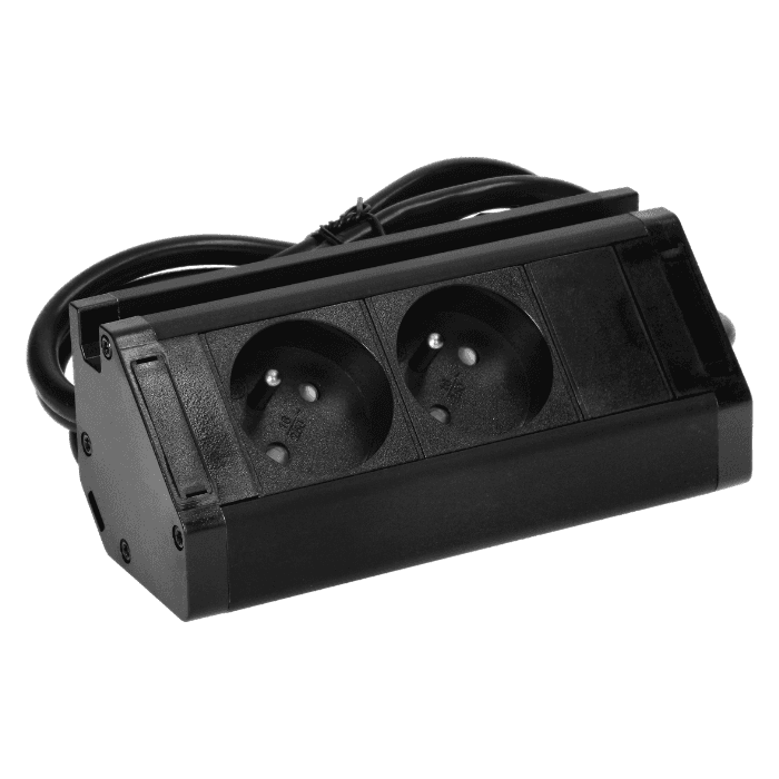 Nábytková zásuvka s držiakom telefónu VIRONE FS-12/B, 2x2P+Z s káblom, IP44, 230V~, 50Hz,