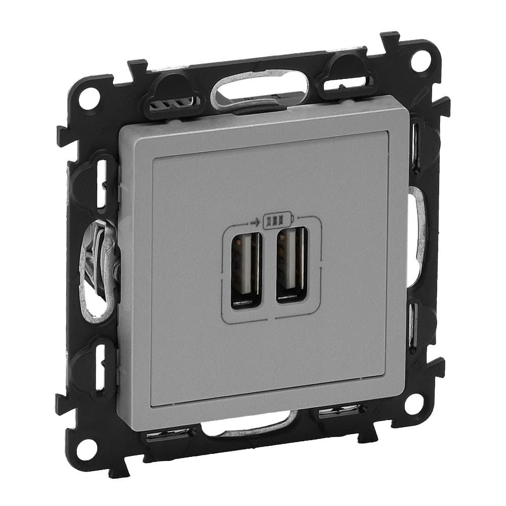 Nabíjačka 2xUSB 2,4A/5V DC hliník Valena Life (Legrand)