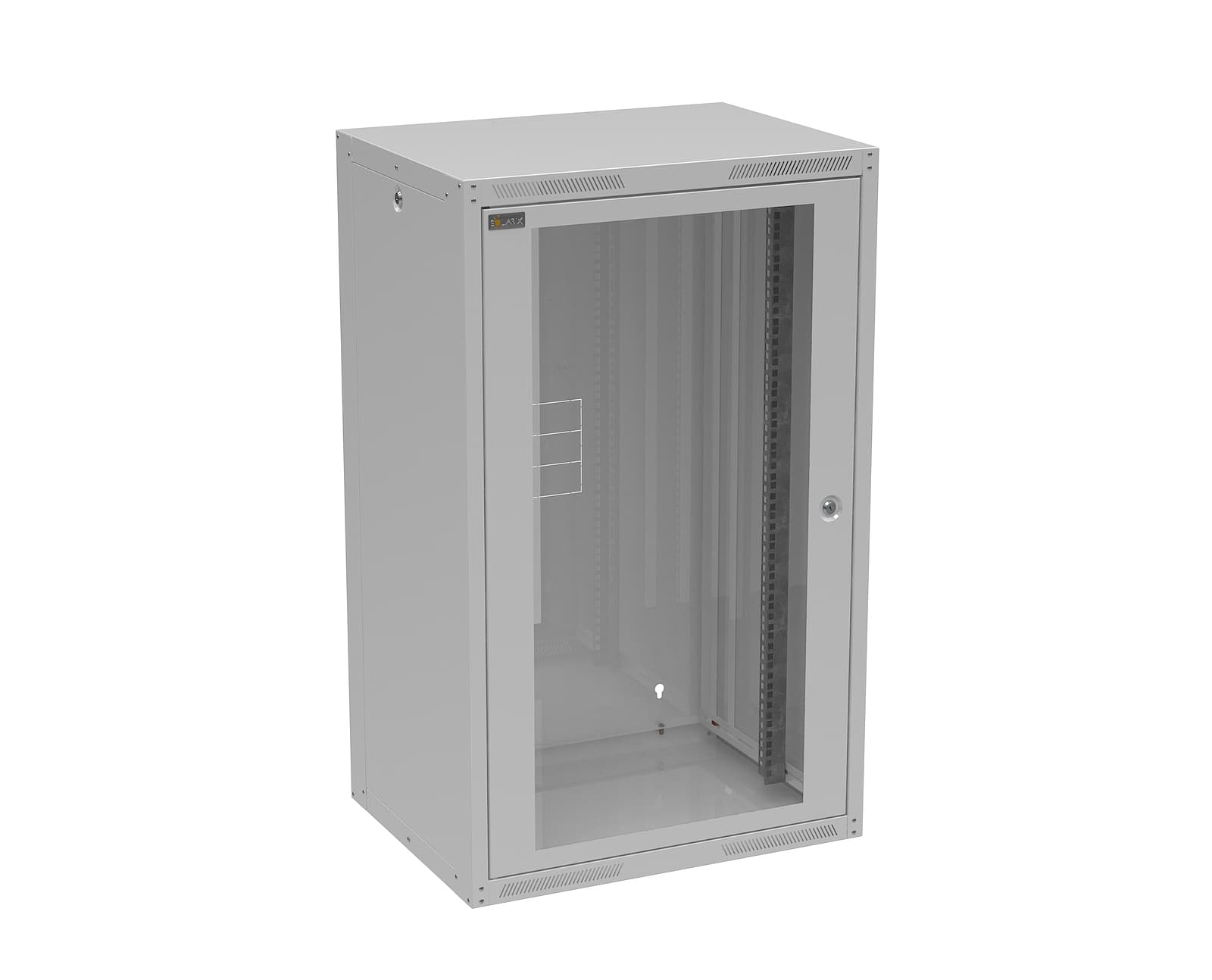 Nástenná rozvodná skriňa GrandN DUO 20U 450 mm, sklenené dvierka, RAL 7035, GrandND-20U-64