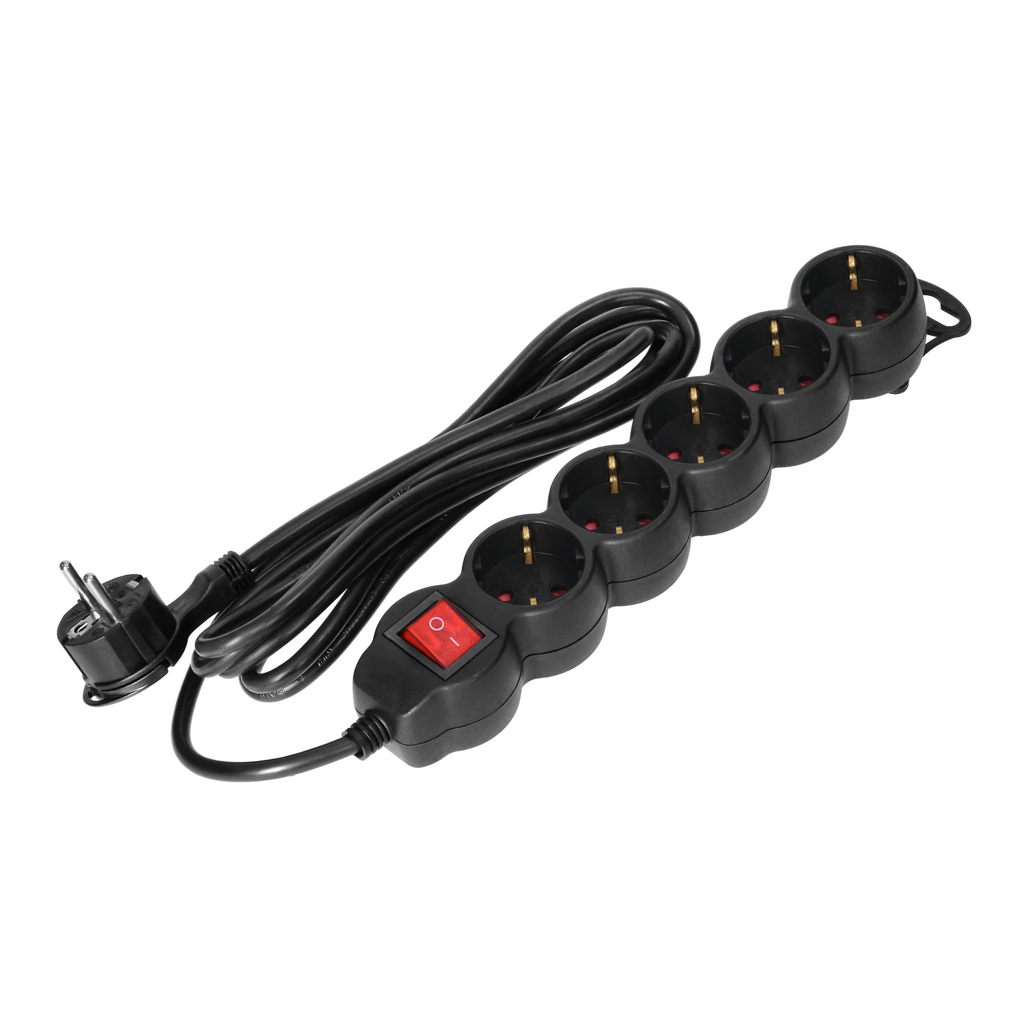 Extension sockets 5x 2P+E with a switch, 3m, Schuko H05VV-F 1x1.5mm2, Imax=16A, black