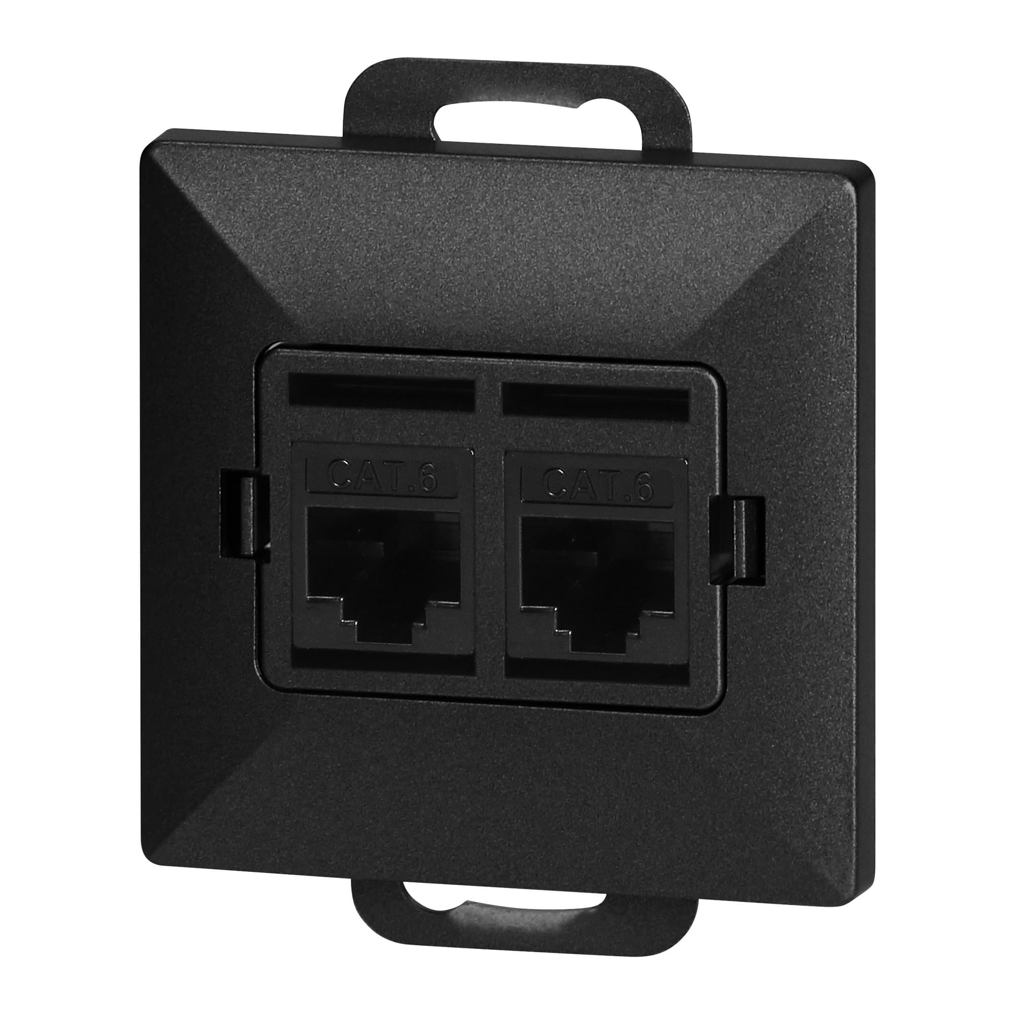 Double socket tel-comp. RJ-45 Cat5 Pearl, RJ45-5CAT/P2, black