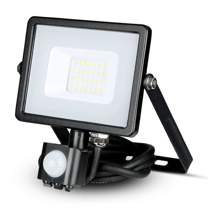 Reflektor LED so senzorom PRO 20W, 3000K, 1600lm, čierny, VT-20-S (V-TAC)