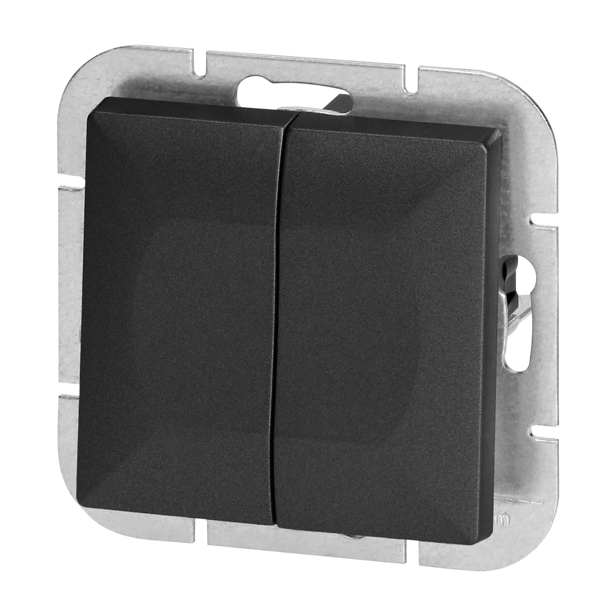Flush-mounted two-button switch with illumination Pearl, 10A, 250V, WP-2P/S, black