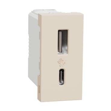 Unica - Dvojitý nabíjací USB konektor A+C 2.4A, 1M, Béžový