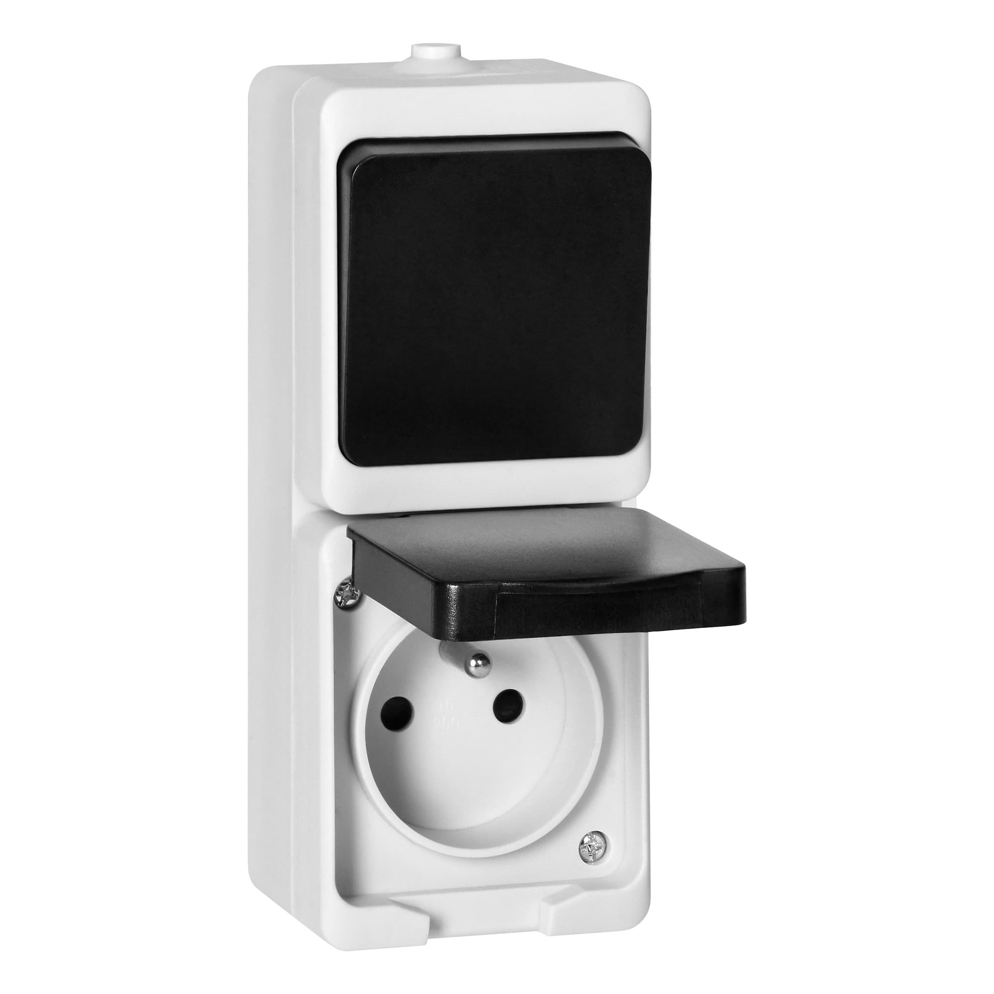 AQUATIC MINI IP54 Switch + Socket 2P+E, white/black