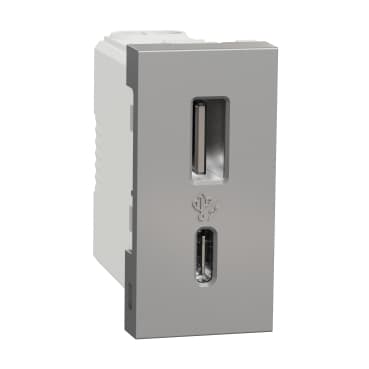 Unica - Dvojitý nabíjací USB konektor A+C 2.4A, 1M, Aluminium