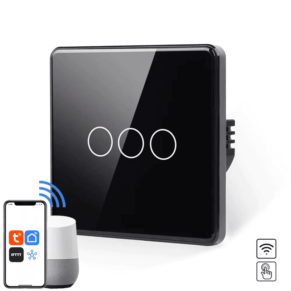Revolo Touch WiFi dotykový vypínač č.5 trojokruhový (L+N) - Čierny zaoblený