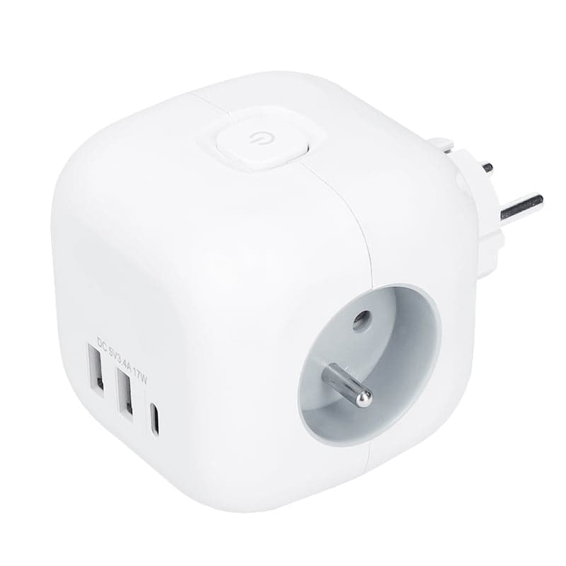 Solight rozbočka kocka, 3x 16A + USB A+C, biela, vypínač