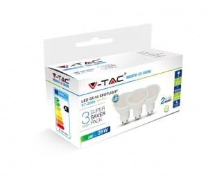 Žiarovka LED GU10 5W, 3000K, 400lm, 3 balenie, VT-2095 (V-TAC)