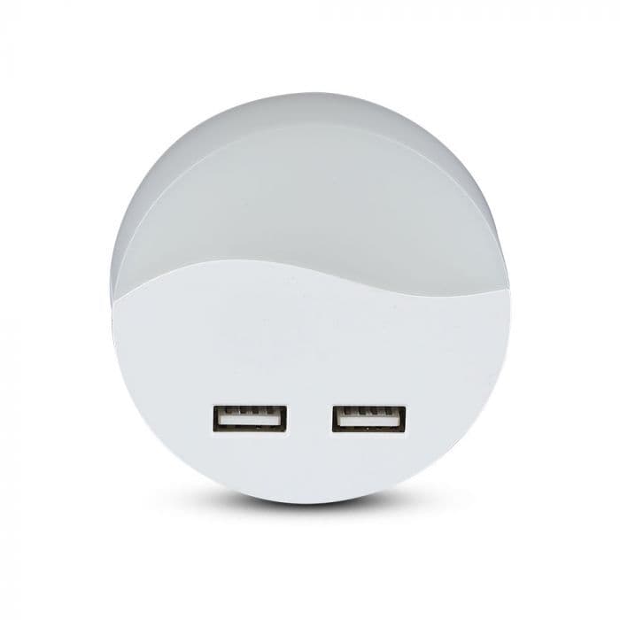 Nočné LED svietidlo do zásuvky okrúhle s USB PRO 0,45W, 4000K, 10lm, VT-84 (V-TAC)